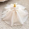 2022 Luxueux Flower Girl Dress Long Train Avec Bow Bead 3D Fleurs Appqulies Dentelle Robe De Bal Princesse Robes Première Sainte Première Communion Robes