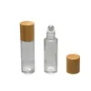 Leere Augencreme-Rolle auf Massage, nachfüllbare Flasche, Stahlroller, Bambus-Holzdeckel, 15 ml, 10 ml, Kosmetikverpackung, runde Klarglasfläschchen mit ätherischen Ölen