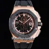 APF apf26401 Cal.3126 A3126 Cronógrafo Automático Relógio Masculino Caixa em Ouro Rosa Moldura em Cerâmica Moldura em Preto Textura Mostrador Pulseira em Borracha Super Versão Eternidade Cronômetro Relógios