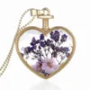 Forget-me Vintage Flowers Pendant Necklace Heart-shaped Pressed Glass Fine Jewelry Summer Style Long Collares Necklace267E