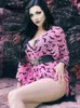 Yangelo Fairy Grunge Women Pink Dress Sexy Deep V DEUB NECN GOTH GOTH SEATHETION SEETHET