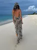 Сексуальная сторона ремня сплит -пляжное платье летние солнца одежда элегантная зебра назад открытые клубные платья A1144 220601