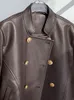 Lautaro Spring Autumn Short Brown Black Faux Leather Jacket 여성 이중 가슴 고품질 느슨한 고급 디자이너 패션 L220728