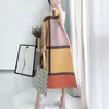 캐주얼 드레스 Miyake Pleated Dress 2022 여름 여성 격자 무늬 대형 민소매 하이 패션 롱 비치