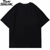 メンヒップホップTシャツストリートウェアダークスタイルシャドウプリントTシャツ夏半袖TシャツHARAJUKU COTTON TOPS TEES BLACK220509