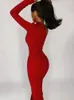 Red Elegant Dresses For Women Fashion One Shoulder Maxi Dress Bodycon Spring Summer Ladies Sexy Evening Club Party Dress 220510