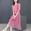 8699# ym Yeni Yaz Kadınlar Günlük Elbiseler Yuvarlak Yakalama Yarım Kollu Bayanlar Gevşek Moda Elbise Pembe M-XXXL