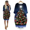 God julklänning 3D tryckt julgran streetwear kvinnor klänningar långärmad vintage kläder dropp w220616
