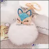 Andra konst och hantverk Arts Gifts Home Garden Creative Diamond Sudered Head Rabbit Päls Bolllegering Keychain Fashion Bag Ornament Metal Pen