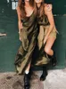 Insta Sexy Raso Con Scollo A V Maxi Vestito Delle Donne Della Cinghia di Spaghetti Senza Maniche Backless Side Split Abiti Lunghi Primavera Lady Vestido 220527