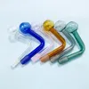 10pcs MOQ Colored Glass Oil Burner Smoking Pipe With 14mm Male Joint 90 Degree 30mm Big Head