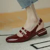 샌들 여성 여름 신발 여성 플랫 더블 버클 Mary Janes 특허 가죽 드레스 백 스트랩 Zapatos Mujer 9278NSandals