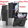 Magnetic Hinge Cases For Samsung galaxy Z Fold 3 Case Tempered Glass Slider Pen Box Hard Stand Protection Cover Screen Protector