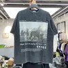 Merkontwerper T-shirt Men Women Vintage zware stof Rhude Box Perspectief T-shirt enigszins losse veelkleurige mooie gewassen T-s 403