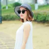 Largura chapéus ladras de verão padrão coreano senhora protetora solar areia de sol chapéu de panamá feminino beirada listra ladrinha ladrinha straw hatwide nós nós