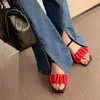 Sandali Sapatos Mulher Sapato Feminino 2022 Scarpe con tacco medio Sexy tacchi eleganti Estate Patchwork in pelle Pantofole da donna in rasoSandali