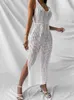 2022 Beach Casual Solid Color Knitted Suspenders Knitted Blouses with Dresses for Women Woman Dress White Dress Y220413