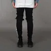 새로운 패션 남성 청바지 시원한 스트리트웨어 블랙홀 흰색 줄무늬 청바지 힙합 스케이트 보드 연필 바지