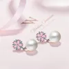 Stud Charm 925 Sterling Silve -oorbellen voor vrouwen prachtige kersenbloesems oorrang luxe roze CZ Crystal Pearl JewelryStud Moni22