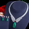 Kolczyki Naszyjnik Cwwzircons Wysokiej jakości Big Green Crystal White CZ luksusowe przyjęcie weselne i biżuterię dla kobiet T388EARRINGS