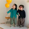 Trousers Spring Kids cotton linen loose bloomers Children fashion vertical stripe trousers 2201006