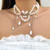 Luxe goutte d'eau Imitation perles gland collier ras du cou pour les femmes Vintage Long gland colliers bijoux de fête de mariage