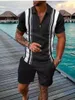 Men Hawaii Pak Modesets Mesh Gedrukte Streetwear V Nek Korte mouw Polo shirt Shorts Twee stukken S Polo 220630