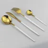 24 st guld servis set spegel cutlery tabeller 304 rostfritt stål plattvaror västra silverkök kök middag kniv sked gaffel ljus