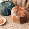 Moroccan PU Leather Pouf Embroider Craft Hassock Ottoman Footstool Round square Artificial Leather Unstuffed Cushion 220402