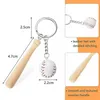 New Mini Baseball Softball Party Favors Keychain with Wooden Bat for Sports Theme Team Souvenir Athletes Rewards Christmas Gifts