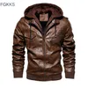 FGKKS Männer Motorrad Lederjacken Winter Männliche Mode Lässig Mit Kapuze Faux Jacke Herren Warme PU Leder Jacken Mäntel 201128