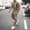 Träningsoveraller för män Sommarmode Kortärmad T-shirt Shorts Set 3D-tryckt Bokstav K Herr Sportkläder Street Casual Tvådelat löst tyg