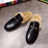 Designer Shoes Fur Mules Slipper 100% Real Leather Suede Loafers Men Women Double Metal Chain Slippers tiger snake Casual shoe SZ 5-12 NO14