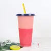 710ml/24oz kupa büyük kapasiteli sıcaklık algılama saman renk değiştiren bardak içecek plastik su bardağı yeniden kullanılabilir