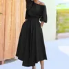 Women Elegant Sexy Off Shoulder Party Dress Summer Tie-Up A-Line Dress Office Lady Casual Short Sleeve Pocket Dress Vestido 220406