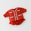 MILANCEL Baby Clothing set Princess Baby Girls Clothes Winter Infant Bodysuit and Red Coat 2 Pcs Baby Suit LJ201223