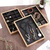 Jewelry Pouches Bags Bamboo Wood Black Velvet Rice Empty Tray Storage Box Bracelet Ring Necklace Display Props ShelfJewelry