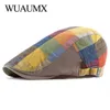 Wuaumx Spring Summer Berets Hats for Women Men Multicolor Plaid Plaid Caps Duck Mouth Newspaper Cap Cap Cabbie Ivy Flat Hat J220722