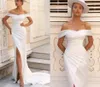 Suknie ślubne białe / z kości słoniowej Sexy Off Shoulder Sweep Sukienka Bridal Sukienka Wysoka Split Satyna Syrenka Suknie Ślubne Plus Size Vestidos de Noiva