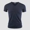 Hommes T Shirt Pure Color V Col À Manches Courtes Tops Tees Hommes TShirt Noir Collants Homme TShirts Fitness Pour Homme Vêtements 220526