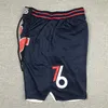 2022 Team Basketball Shorts Just Don Wear Pantalon de sport avec poche zippée Pantalon de survêtement Hip Pop Bleu Blanc Noir Violet Vert Rouge Homme Cousu Taille S-XXL