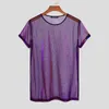 INCERUN American Style CasuaI Tees Streetwear See through Two tone Flash Party Nightclub Shiny Short sleeved T shirts S 5XL 220712