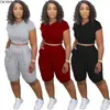 CMYAYA Women Ställ Summer Hooded Short Sleeve Tee Tops Knelängd JOGGER Sweatpants Fit Streetwear Fashion Tracksuit Outfit 210331