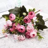 Dekoracyjne kwiaty wieńce jedwabne róże herbaty sztuczne małe bukiet róży bukiet przyjęcia dekoracje faux fałszywe domek ślubny dekoracja