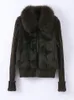 Aorice New Fashion Design Fox Fur Collarl Lady Real Rabbit Fur Coat with Nylon Sleeve CT1387797575