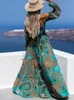 Arbetsklänningar Sexiga Off Shoulder Split Maxi Festklänning Kvinnlig Slash Neck Vintage Mönstertryck Sommar Casual Backless Boho Beach DressesWork