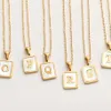 Elegant Square Shell Initial Necklaces for Women Gold Tone Stainless Steel Pendant Letter Name Charm Fashin Lady Party Gift