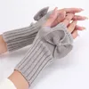 Пяти пальцев перчатки корейский сплошной цвет вязаный вязаный шерстяной шерстяной женщина зима на открытом воздухе наполовину пальчика.
