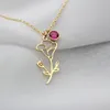 Chains Hollow Flower Pendant Necklace 12 Months Birthstone Necklaces For Women Stainless Steel Gold Chain Zircon Heart ChockersChains Elle22