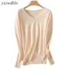 Damenpullover YSZWDBLX Damen Frühling Herbst Strickpullover mit V-Ausschnitt Loses Bottoming-Shirt Kaschmir-Modepullover Solid Pink Sweater
